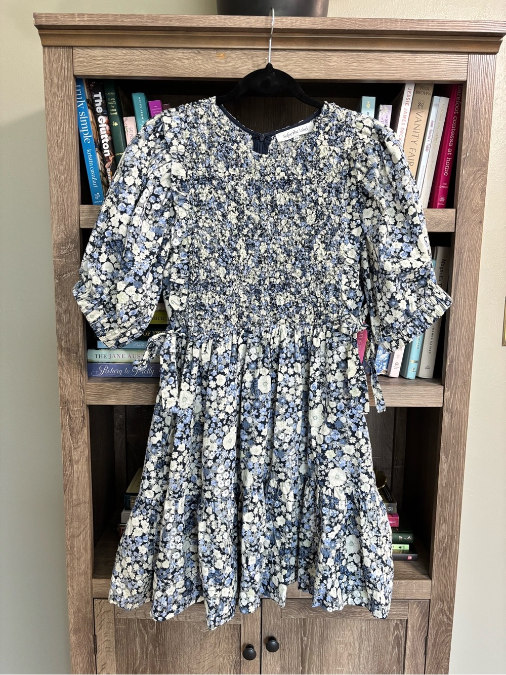 Sofie the Label- Blue Floral Smocked Mini Dress, Size L